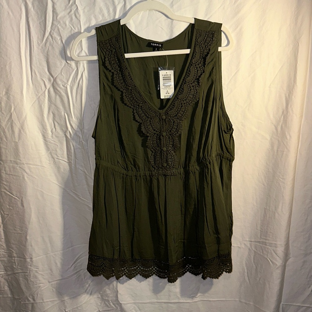 New with tags, Torrid army green tank top with lace